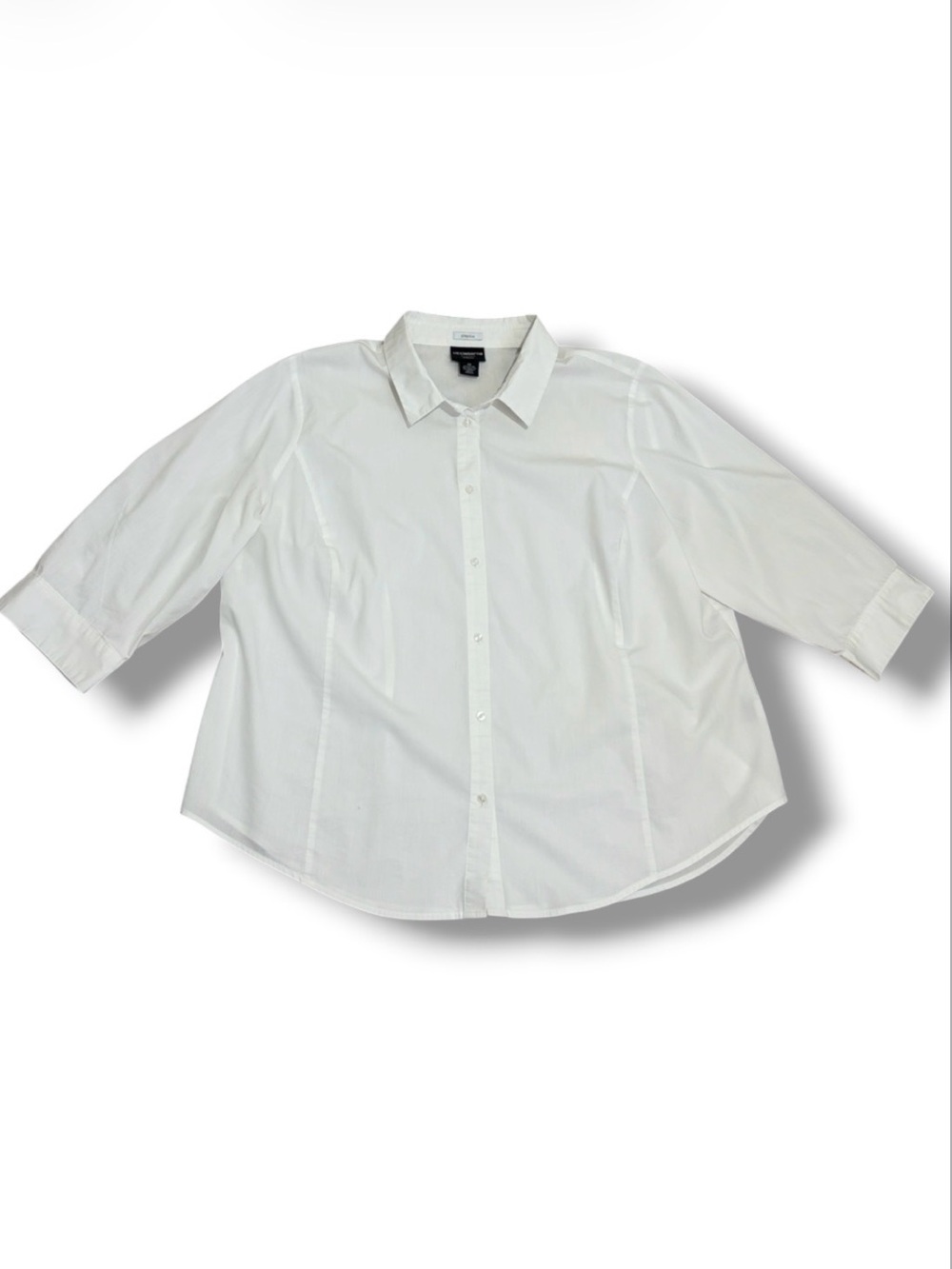 Liz Claiborne Career Women White Collar Button Up Shirt 3/4 Sleeves Size 2X Work